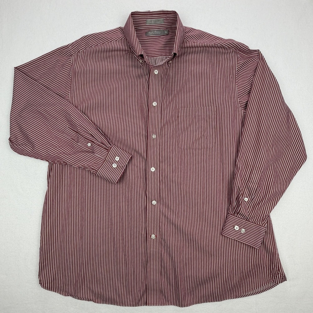 Daniel Cremieux Signature Collection Mens XL Burgundy Striped Cotton Shirt